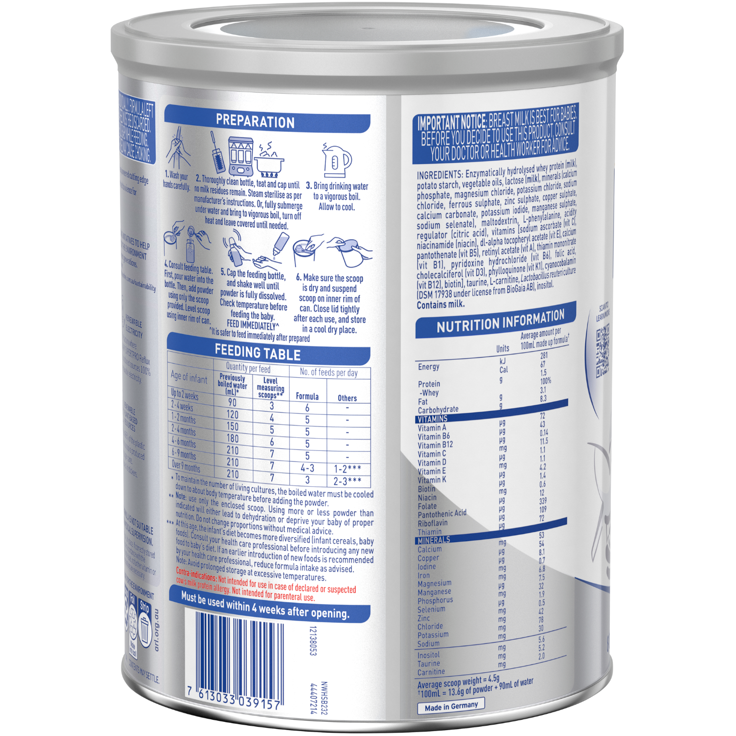 NAN EXPERTpro Reflux Formula for Babies with Regurgitation – 800g Back RHS