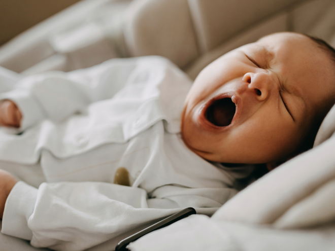 A baby yawning