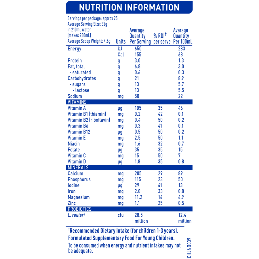 NAN COMFORT 3 800g - Nutrition Information Panel